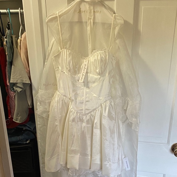 For Love And Lemons Evelyn White Satin Dress with Cover - Picture 3 of 8